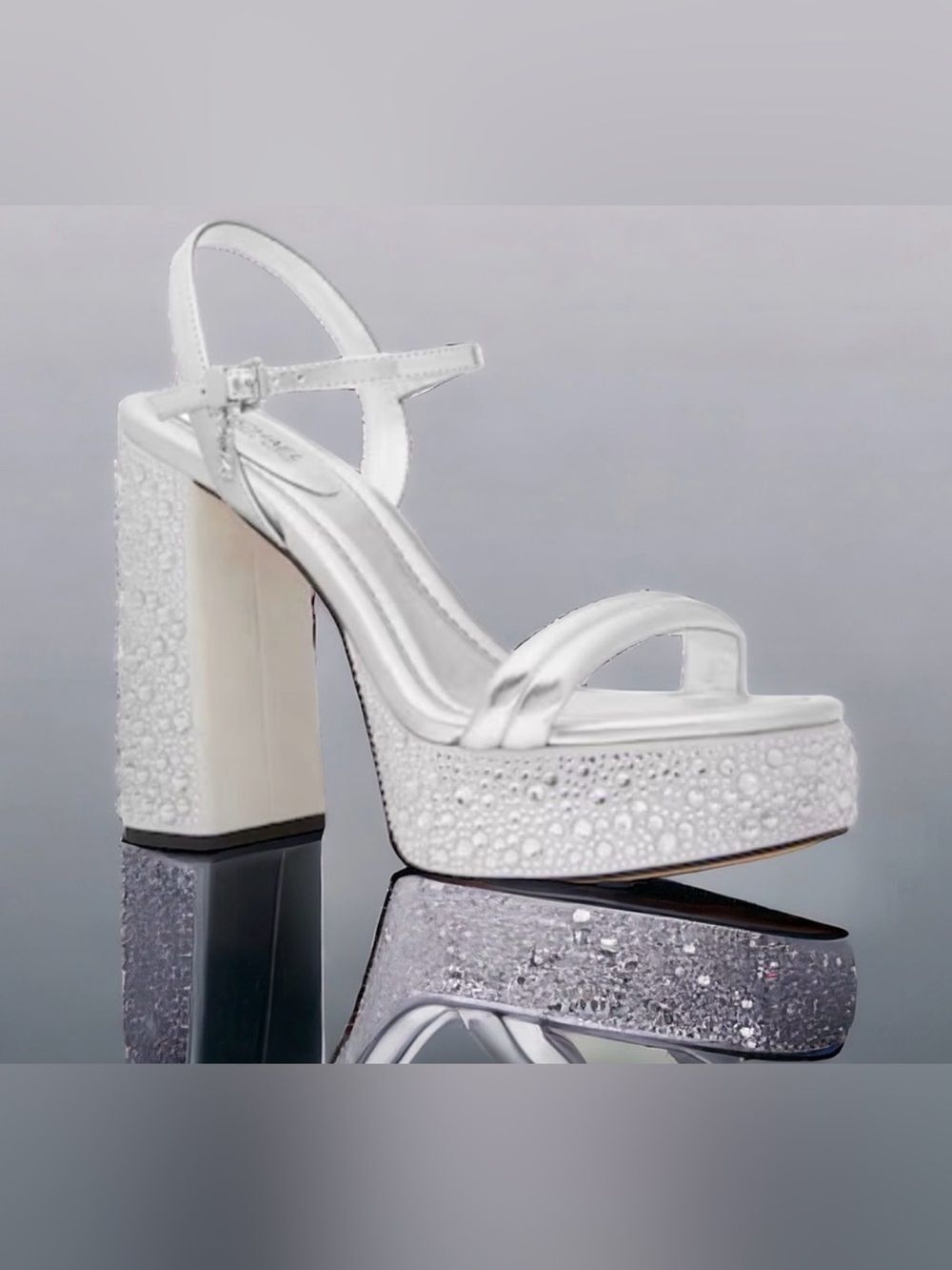 MICHAEL Michael Kors LACI Silver Rhinestone Embellishef Platform Sandal